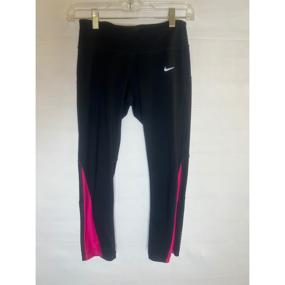 Nike Dri-FIT Running Leggings Womens XS Black Pink Mesh Trim Cropped Tights